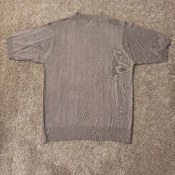 Vintage Sweater Womens S Beige 100% Silk Fine Knit Mock Neck Oversized SS - Picture 2 of 8